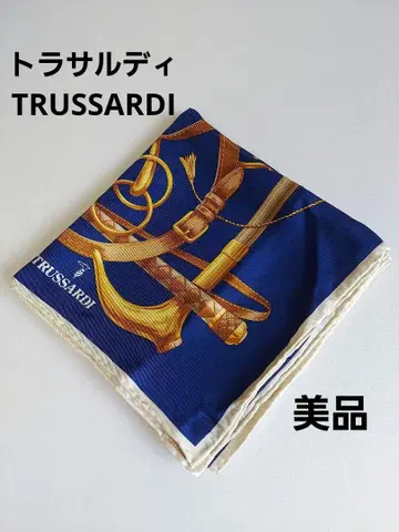TRUSSARDI 실크 스카프 숄 마구 디자인 네이비 컨디션 최상