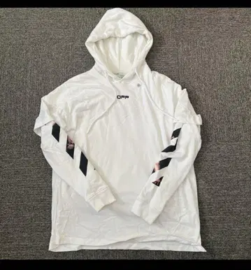 OFF-WHITE 화이트 후드 부착 긴팔 티셔츠