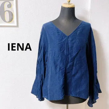 IENA 이에나 네이비 V넥 긴팔 셔츠 플레어 슬리브