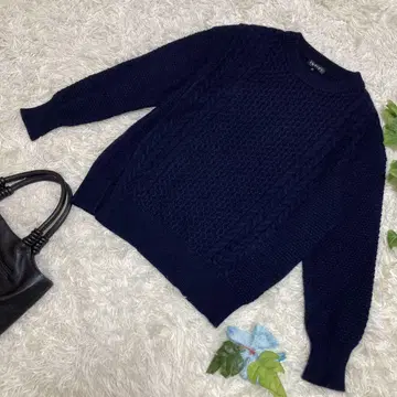 새상품급 리플렉트 케이블 짜임 니트 네이비 울 혼방 05 XL 상당