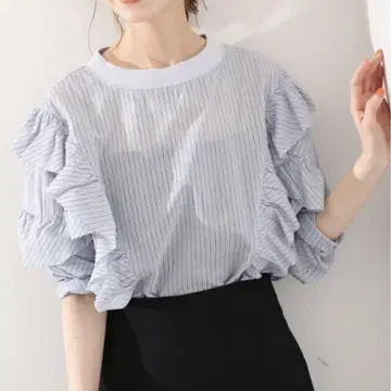 SLOBE IENA 슬로우브 이에나 시어 스트라이프 프릴 블라우스
