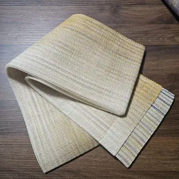 손으로 짠 실크 린넨 보카시 반폭 오비, 금 브라운
