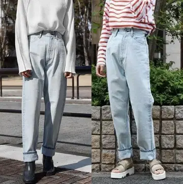 YLEVE DENIM HIGH WAIST TAPERED FADE 데님