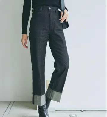 다크 그레이 하이 웨스트 데님 플레어