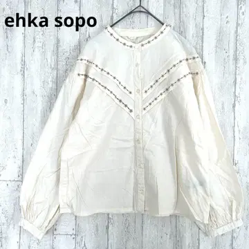 에카 소포 밴드 카라 자수 블라우스 [F] 베이지 꽃 ehka sopo