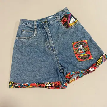 vintage Mickey&co 미키 패턴 데님 숏 팬츠 26