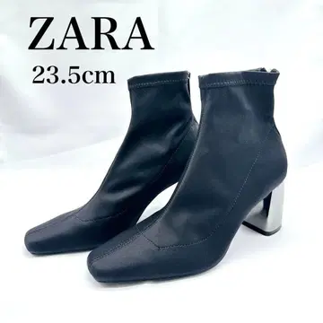새상품급 ZARA 자라 23.5 숏부츠 백 지퍼 스퀘어토 와이드 힐