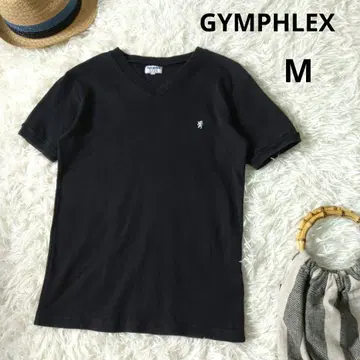 GYMPHLEX 짐플렉스 자수 로고 티셔츠 블랙 V넥 M사이즈