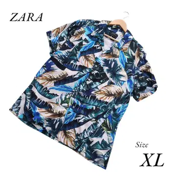 ZARA 자라 반팔 셔츠 알로하 셔츠 리프 무늬 보타니컬 레이온