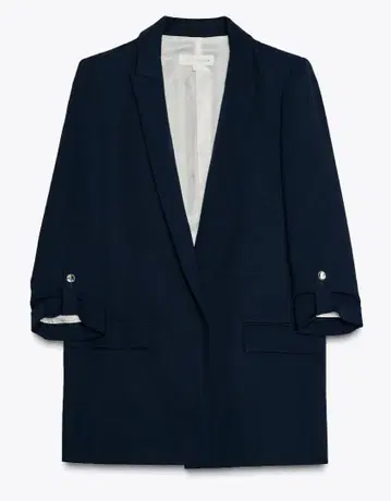 ZARA 롤업 슬리브 블레이저 네이비