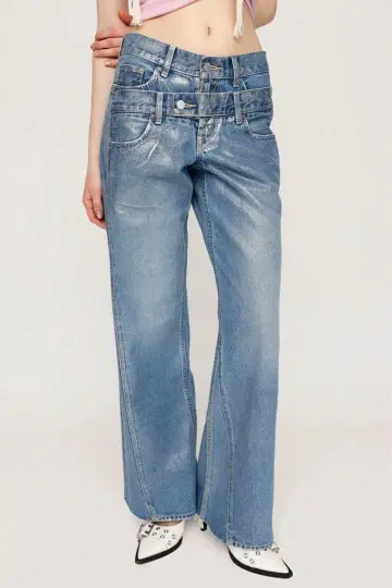 SLY METALIC DOUBLE BELT FLARE 팬츠