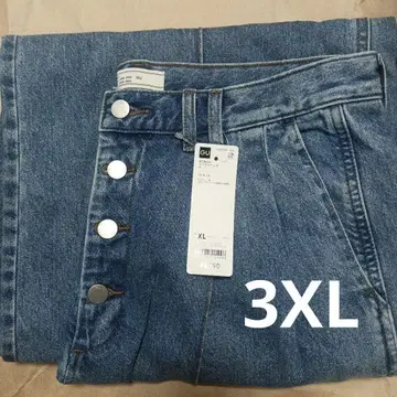 지유 새상품 rokh 와이드 청바지 3XL 데님 팬츠 블루 록