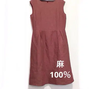 다마 스트라이프 슬리브리스 무릎 기장 원피스 M 린넨 100%