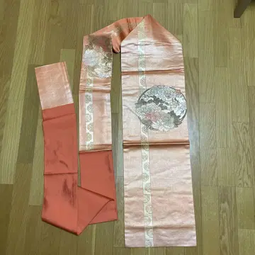 오렌지 골드 나고야 오비 꽃무늬 자수