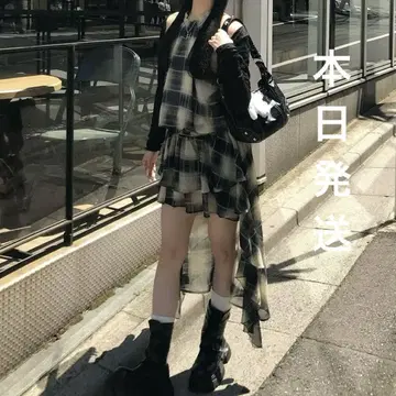 emmy 홀터 체크 테일 컷 원피스