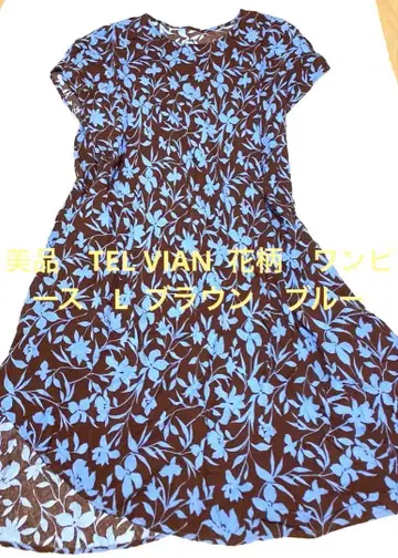새상품급 TEL VIAN 꽃무늬 반팔 원피스 브라운 블루 L
