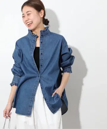 journal standard relume 데님 스탠드 카라 셔츠