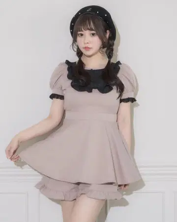레이스 요크 프릴 도리 셋업 핑크
