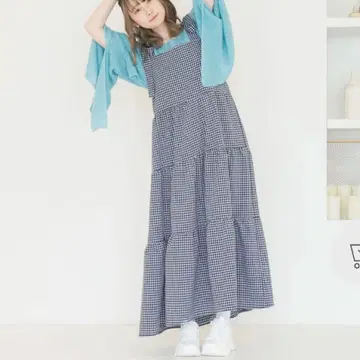 완판템 moulis' 체크 리본 티어드 원피스 어깨 리본 롱 기장