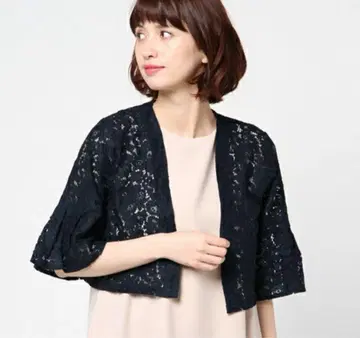 새상품 AULI 노카라 자켓 레이스 볼레로 네이비