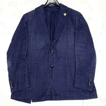 LARDINI 테일러드 자켓 울 린넨 네이비 블레이저 50
