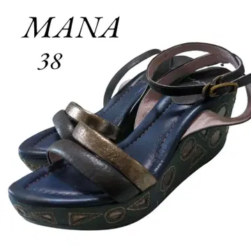 MANA 샌들 38 자수 디자인 24cm 마나 앵클 스트랩