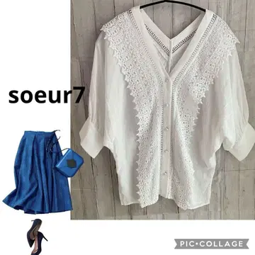 soeur7 스콧 클럽 계열 정가 14,900엔 자수 레이스 코튼 셔츠
