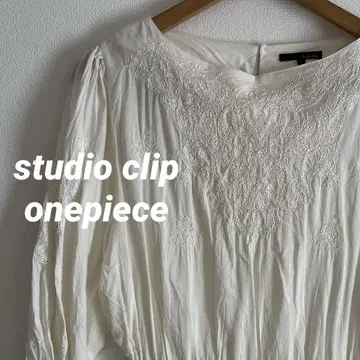 studio clip 원피스 화이트 롱 자수 레트로 내추럴