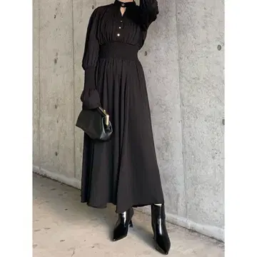rienda 그레이즈 플라워 개더 플레어 원피스