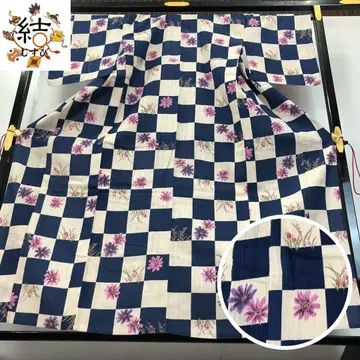 MK-1480 유카타 체크 패턴 꽃 무늬 베네통