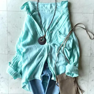 새상품급 야누크 코튼 셔츠 Y-Shirt 세탁 가능 블루 넉넉한 S
