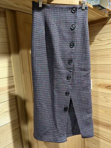 빨강과 파랑 체크 무늬 타이트 스커트 MURUA