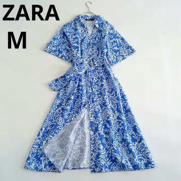 ZARA 자라 린넨 코튼 리프 무늬 셔츠 원피스 롱 벨트 포함