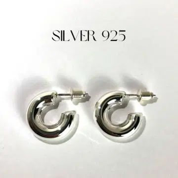 SILVER 실버 925 굵은 후프 귀걸이 각인 양쪽 귀 헝겊 가방 포함