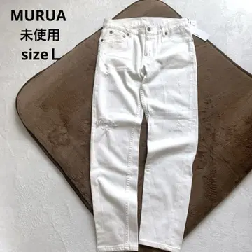 미사용 택 포함 MURUA 무루아 데미지 화이트 데님 L 스트레치 면
