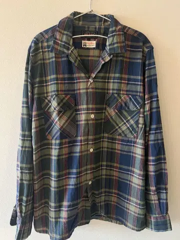 BEAMS PLUS 마드라스 체크 오픈 카라 셔츠
