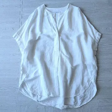 새상품급 저널 스탠다드 레이온 린넨 노카라 블라우스 린넨 100% 화이트