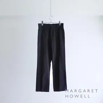 Margaret Howell 코튼 실크 블랙 스트레이트 치노 슬랙스
