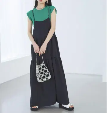 VIS 포코포코 체크 무늬 티어드 원피스 블랙