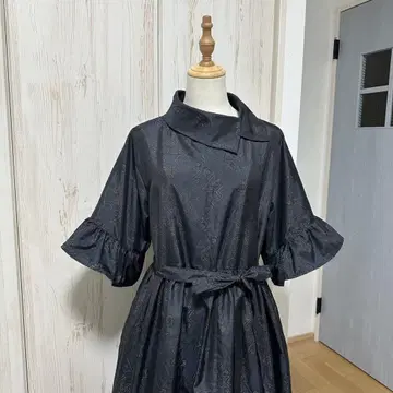 기모노 리메이크 오시마 명주에서 프릴 소매 롤 칼라 원피스 (L)