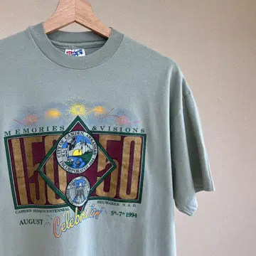 90s USA제 세이지 그린 프린트 티셔츠 L 사이즈 빈티지