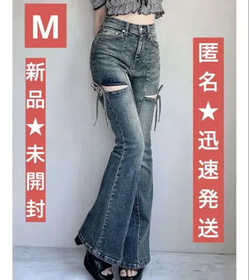 빠른 배송] RESEXXY 컷 아웃 리본 데님 팬츠