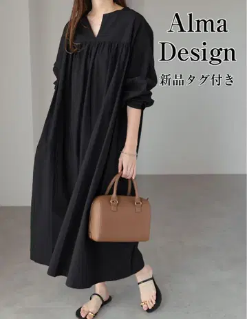 Alma Design 택 포함 새상품 와셔 코튼 A 라인 롱 원피스