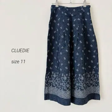 CLUEDIE 롱 스커트 11호 (L) 일본제 인디고 데님 꽃무늬