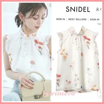 정가 이하 신상 새상품 SNIDEL 노슬리브 백리본 프린트 블라우스