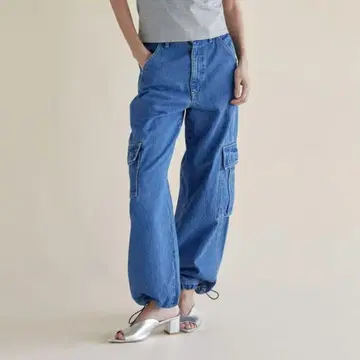 A6342 시루무린 청바지 데님 카고 팬츠 면 파랑 네이비 M