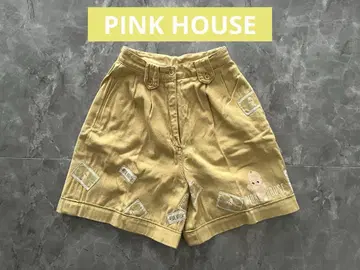 PINK HOUSE 숏 팬츠 큐피 깅엄 체크 로고 와펜 옐로우 컬러