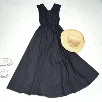 어반 리서치 아이템즈 백 크로스 롱 원피스 린넨 블랙