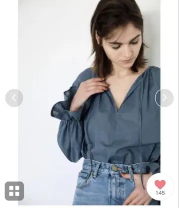블랙 바이 마우지 개더 넥 블라우스 코튼 린넨