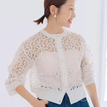 IENA 이에나 플라워 레이스 니트 가디건 wt